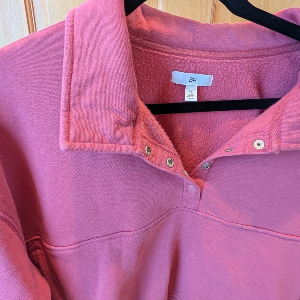 BP Pink Fleece Cropped Pullover With Button Collar - Picture 2 of 6